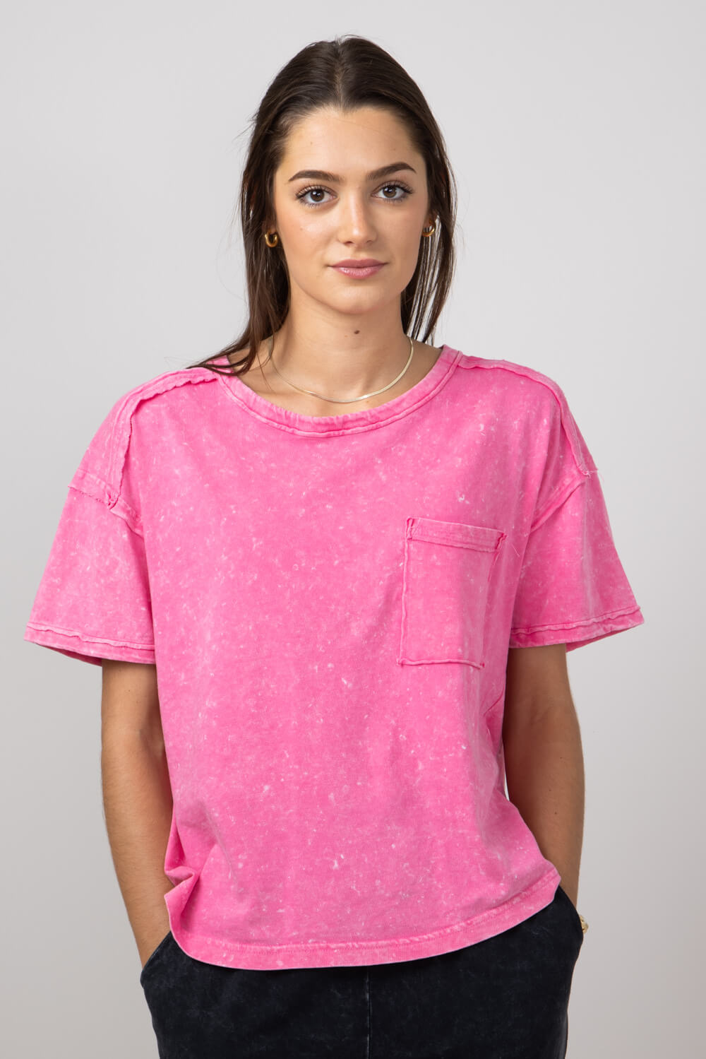 Mineral Wash Knit T-Shirt for Women in Pink | NT11108-PINK – Glik's