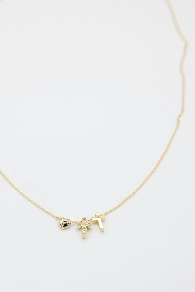 Mini Heart and Double Cross Necklace in Gold