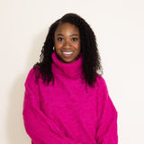 Miracle Clothing Braid Knit Turtleneck Cropped Sweater for Women in Pink