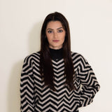 Miracle Clothing Chevron Mock Neck Sweater for Women in Black