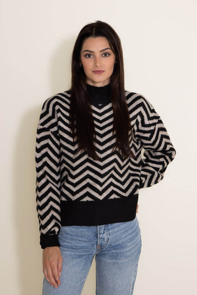 Miracle Clothing Chevron Mock Neck Sweater for Women in Black