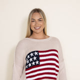 Miracle Clothing Knit American Flag Sweater for Women in Beige