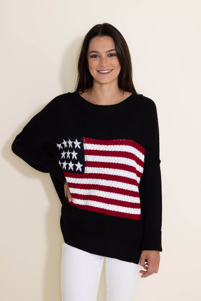 Miracle Knit American Flag Sweater for Women in Black