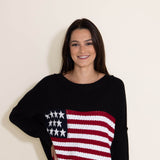 Miracle Clothing Knit American Flag Sweater for Women in Black