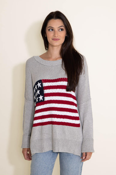 Miracle Clothing Knit American Flag Sweater for Women in Grey
