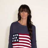 Miracle Clothing Knit American Flag Sweater for Women in Navy