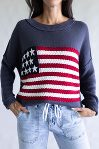 Miracle Knit American Flag Sweater for Women in Navy