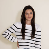 Miracle Clothing Striped Ribbed Knit Sweater for Women in White