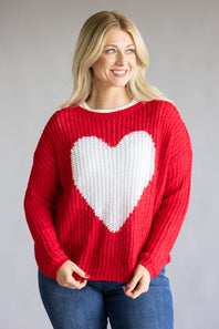Miracle Heart Crochet Sweater for Women in Red