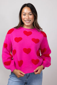 Miracle Multi Heart Sweater for Women in Hot Pink/Red
