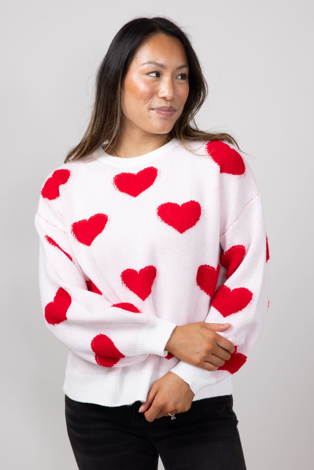 Miracle Multi Heart Sweater for Women in Ivory/Red W8373-IVORY