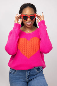 Miracle Textured Heart Sweater for Women in Hot Pink and Red