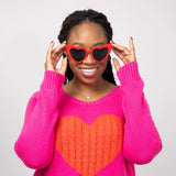 Miracle Textured Heart Sweater for Women in Hot Pink and Red