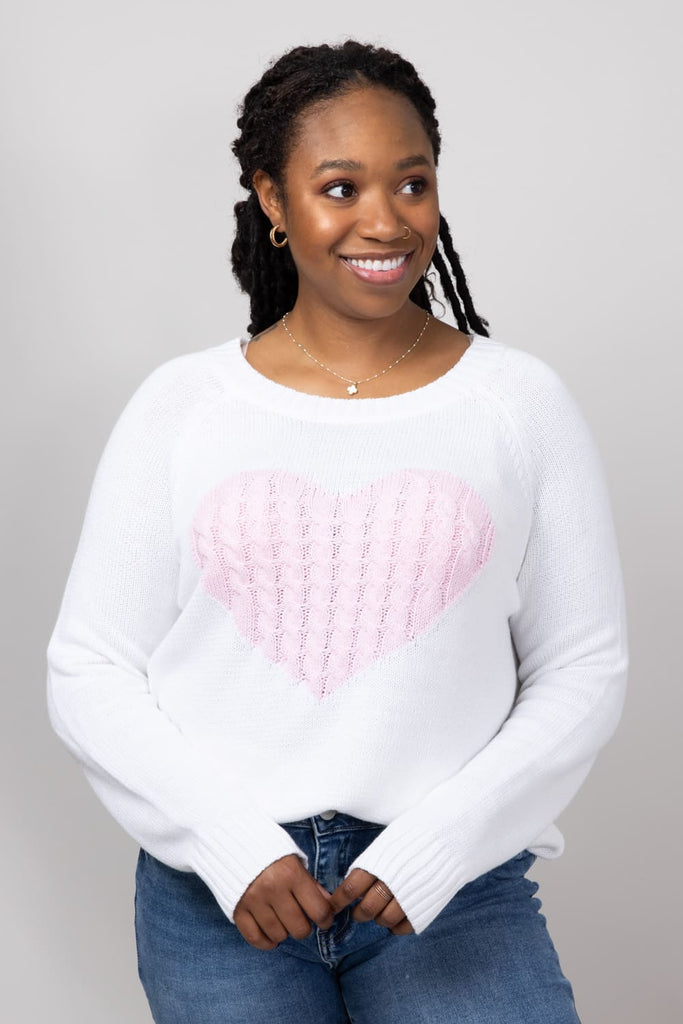 Miracle Textured Heart Sweater for Women in Ivory Pink M9147 IVORYPI Glik s