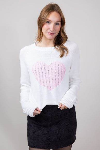Miracle Textured Heart Sweater for Women in Ivory Pink