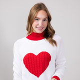 Miracle Textured Heart Sweater for Women in Ivory Red