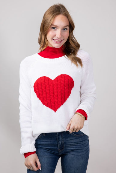 Miracle Textured Heart Sweater for Women in Ivory Red