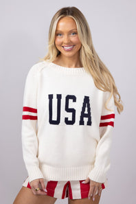 Miracle USA Tripe Sleeve Sweater for Women in Cream