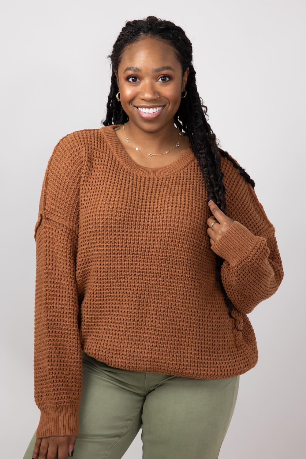 Miracle Waffle Cable Knit Sweater for Women in Camel F196-CAMEL