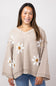 Miracle V Neck White Floral Sweater for Women in Taupe