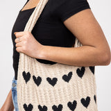 Black Heart Sweater Bag for Women in Beige/Black