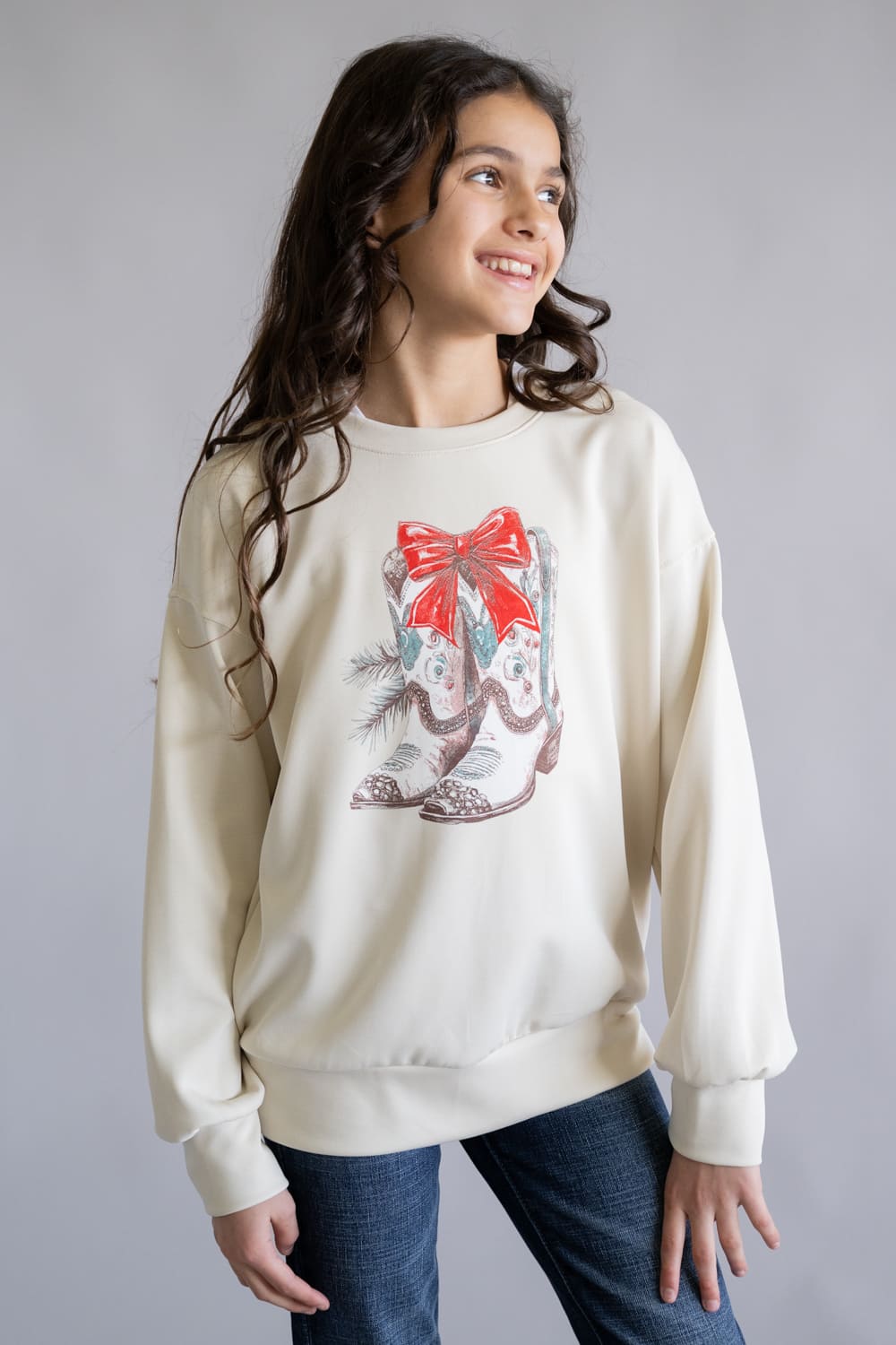Moa Moa Christmas Boots Sweatshirt for Girls in Natural