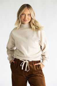 Moa Moa Cropped Mock Neck Pullover for Women in Oat