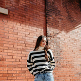 Striped Turtleneck Sweater for Women in Black/White