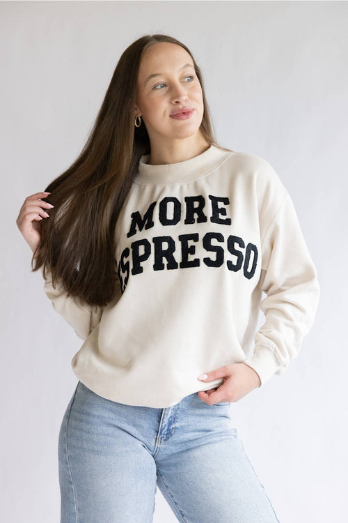 More Espresso Chenille Patch Fleece Mockneck for Women in Beige
