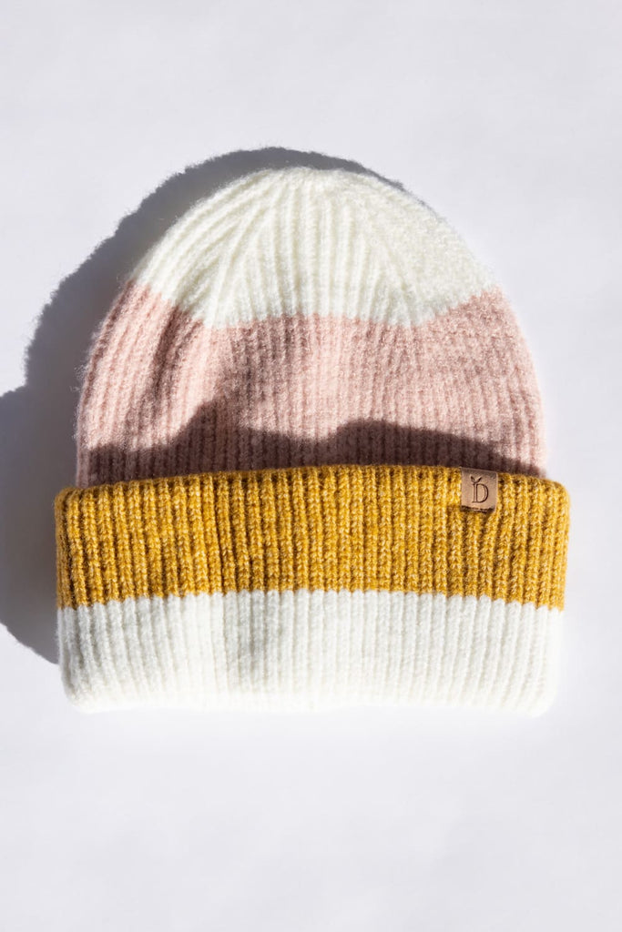 Multi Stripe Knit Beanie for Women in Ivory | HCB320039
