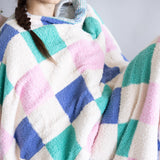 Multicolor Checkered Blanket in White