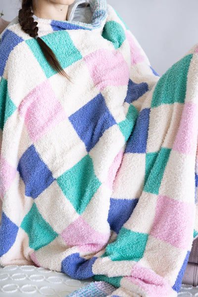 Multicolor Checkered Blanket in White