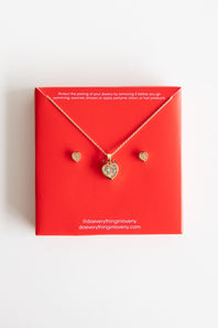 Heart Necklace & Earrings Set in Gold