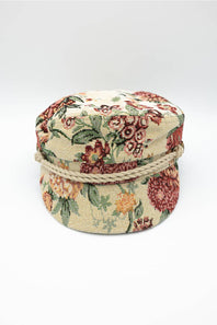 floral jacquard newsboy hat with rope detail on the brim
