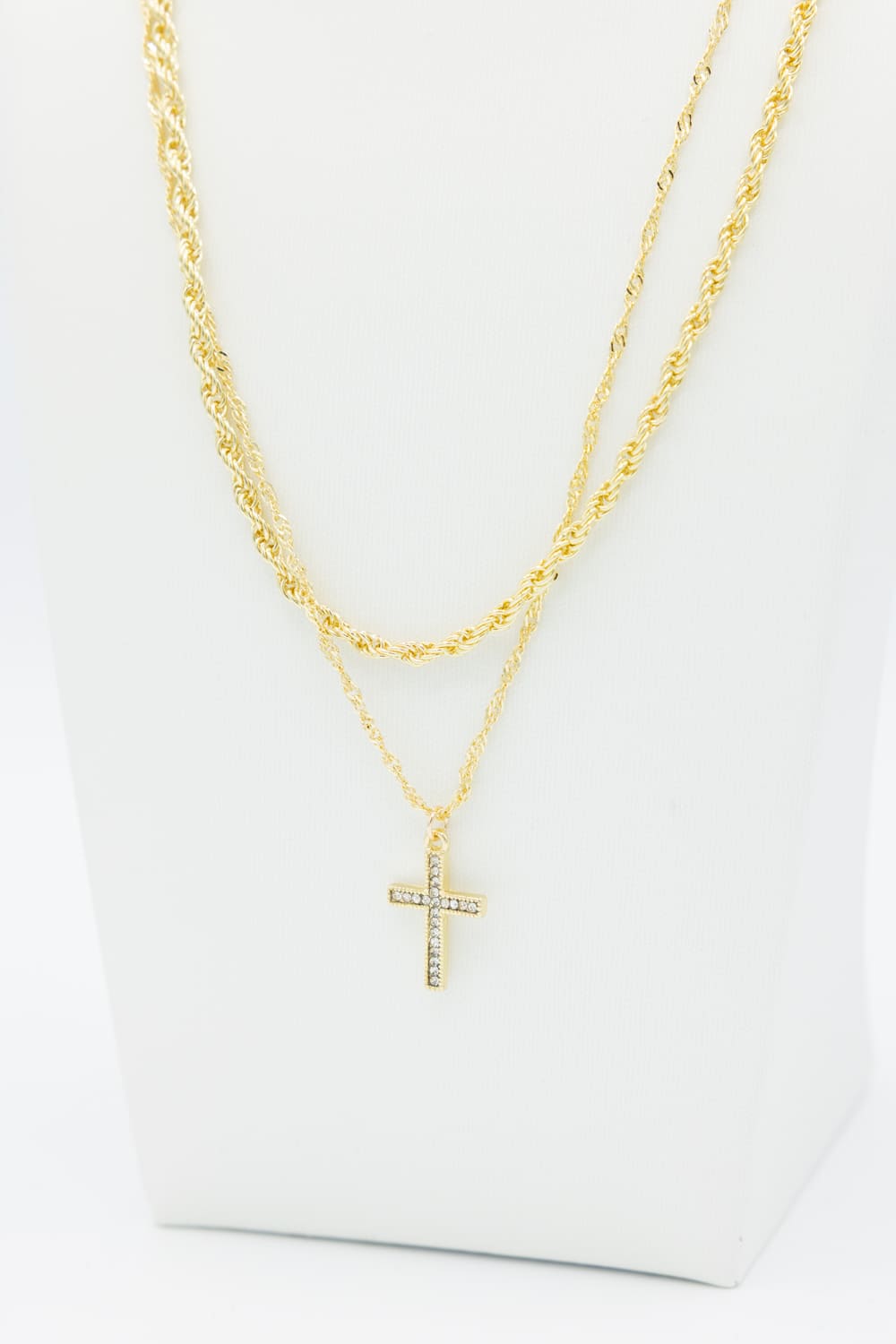 Double Layer Cross Necklace Set in Gold