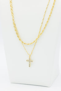 Double Layer Cross Necklace Set in Gold