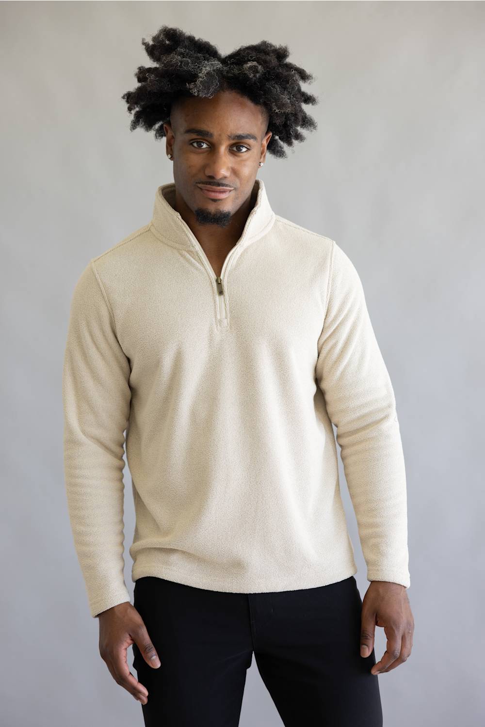 North River Textured Quarter Zip for Men in Oatmeal | NRM2253-OATMEAL