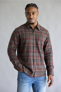 North River Brushed Cotton Shirt for Men in Brown | NRM6500-BROWNSTONE