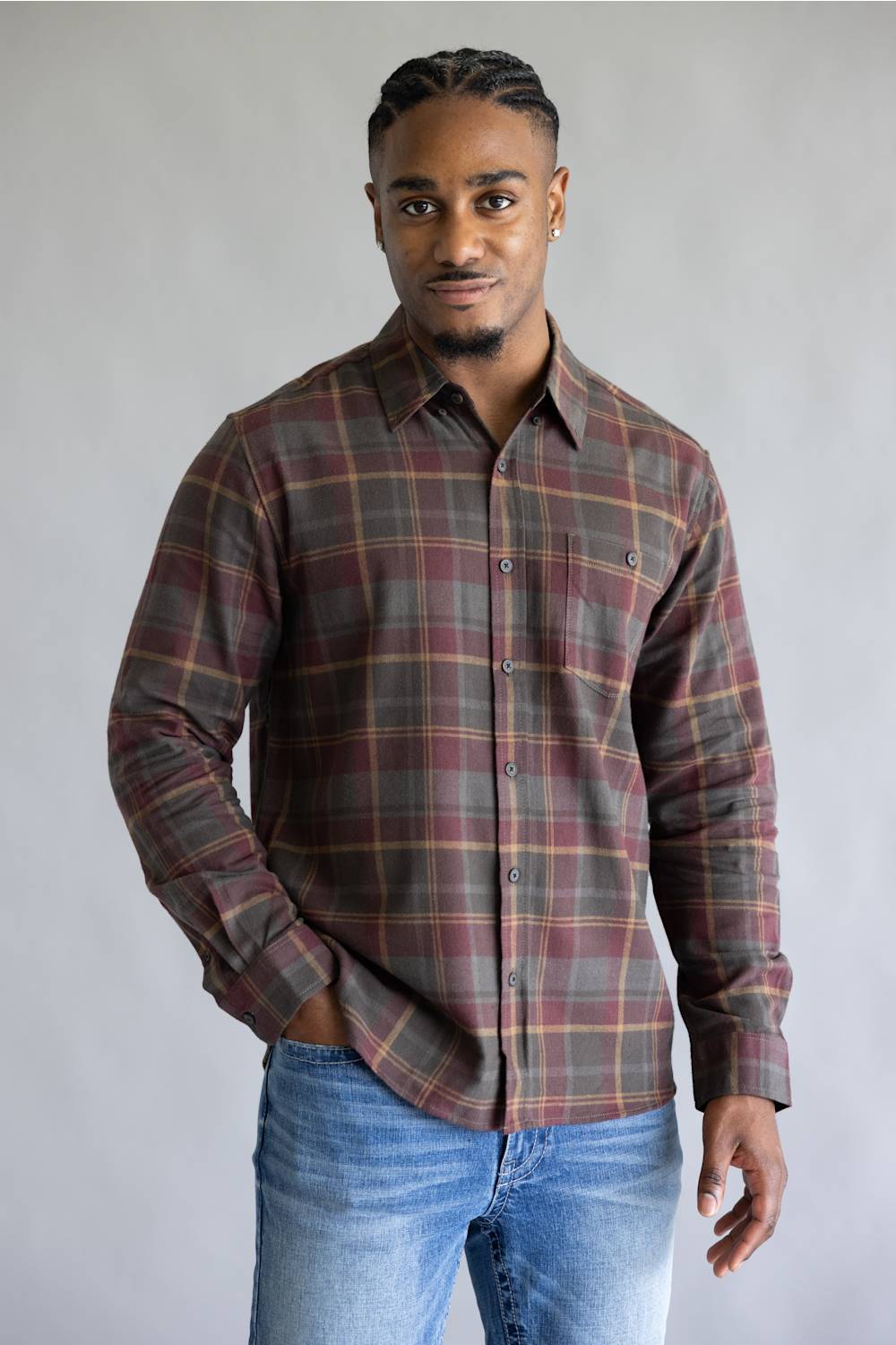 North River Brushed Cotton Shirt for Men in Brown | NRM6500-BROWNSTONE
