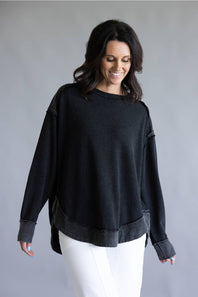 Mineral Wash Knit Top for Women in Black