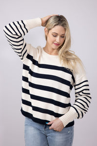 Navy Striped Sweater for Women in Ivory
