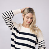 Navy Striped Sweater for Women in Ivory