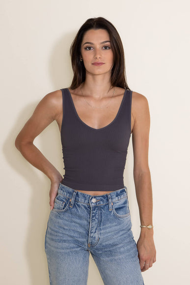 NikiBiki V Neck Ribbed Brami for Women in Grey