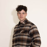 North River Moleskin Plaid Fleece Lined Shirt Jacket for Men in Tobacco