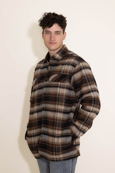 North River Moleskin Plaid Fleece Lined Shirt Jacket for Men in Tobacco