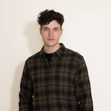 North River Plaid Button Down Flannel Shirt for Men in Olive 