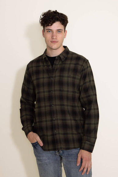 North River Plaid Button Down Flannel Shirt for Men in Olive 