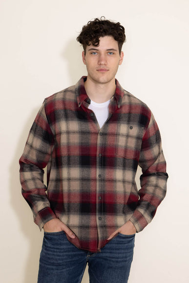 North River Plaid Button Down Flannel Shirt for Men in Red