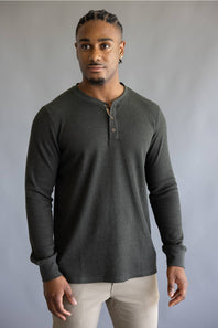 North River Waffle Henley Shirt for Men in Olive Heather