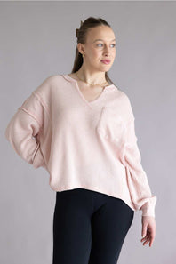 Blue Pepper Notched V Neck Knit Top Light Pink